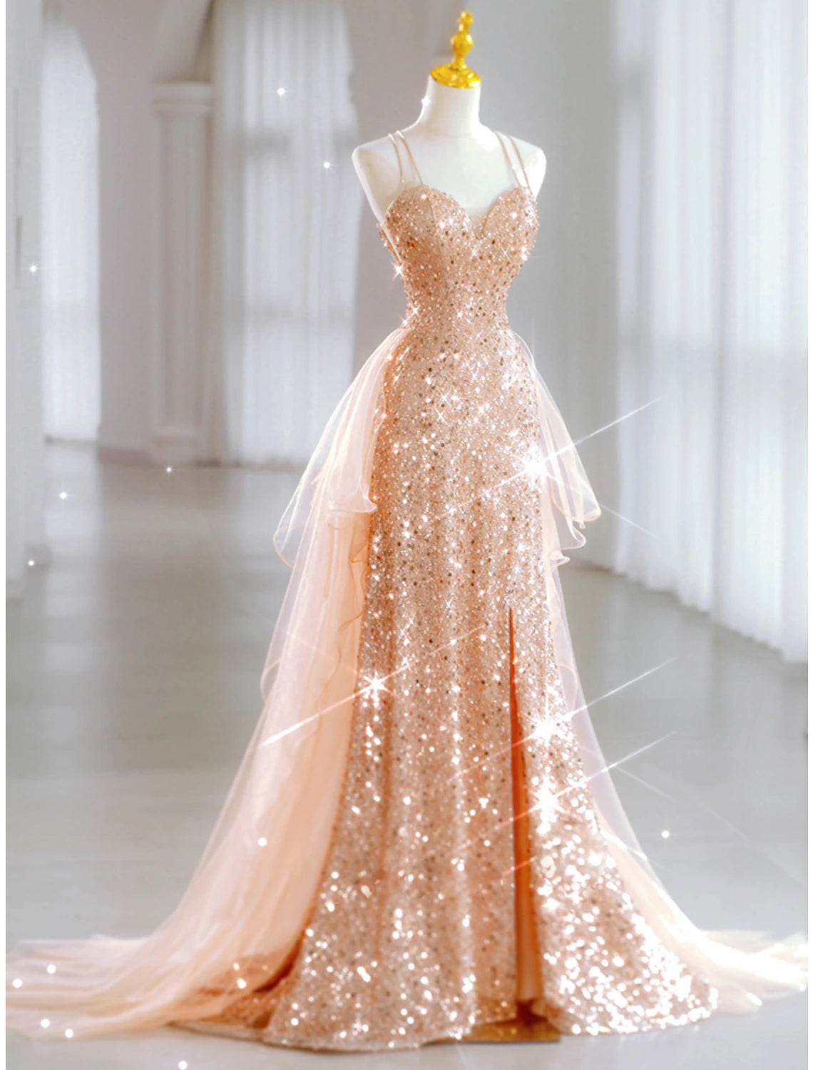 Wholesale  A-Line Prom Dresses Sparkle & Shine Dress Sweet 16 Birthday Floor Length Sleeveless Sweetheart Tulle with Sequin